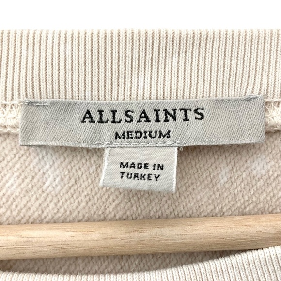 ALLSAINTS Spotted Beige Crewneck Dolman Sleeve Cropped Sweatshirt - Picture 2 of 7